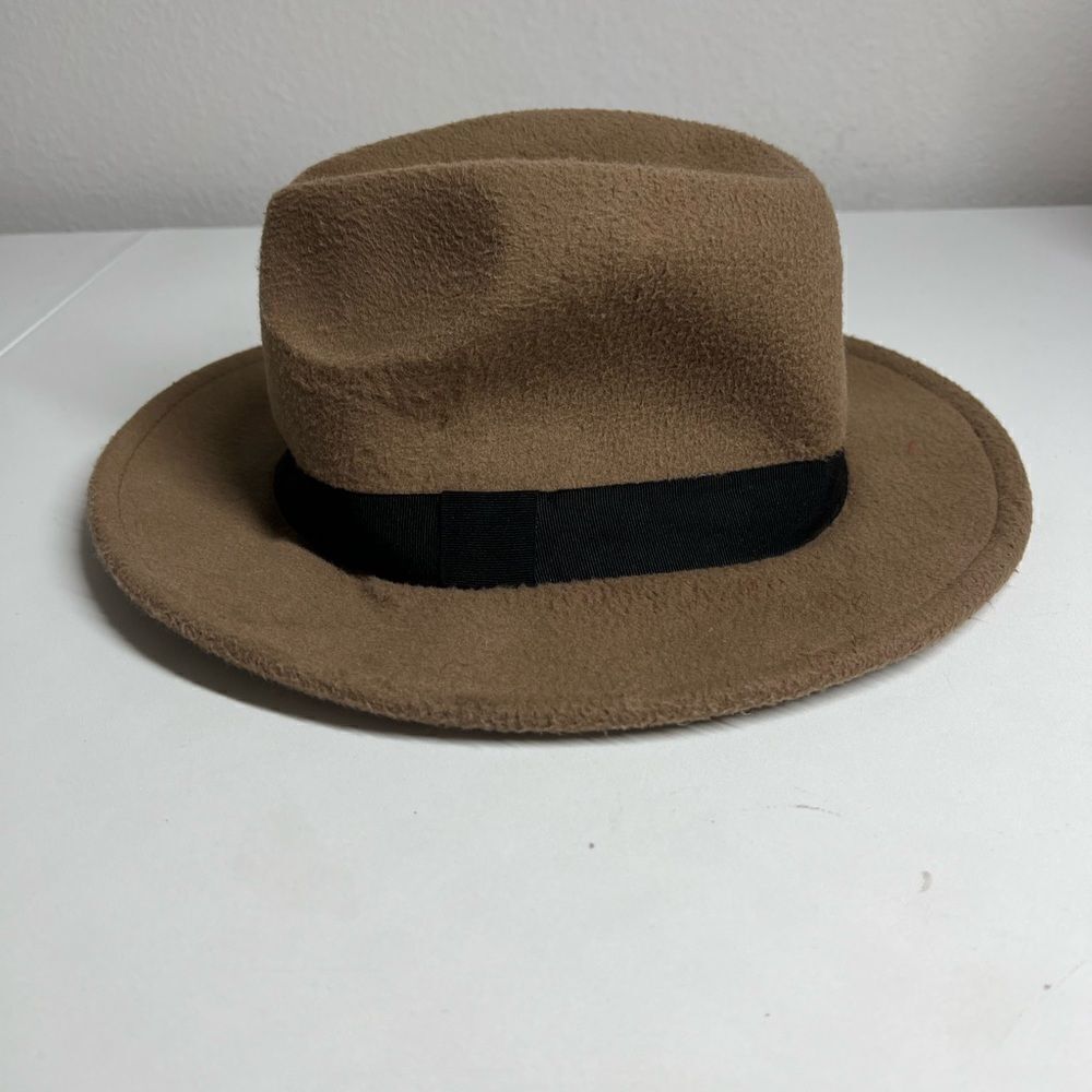 H&M Large Felt Flat Brim Fedora Winter Cap Wide Matching Hat Band Sz M/58